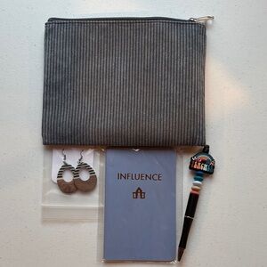 Gray Striped Pouch with Accessories